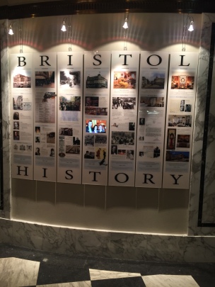 Wall of History. Hotel BRISTOL Vienna Note the monitor in the middle of the central plate.